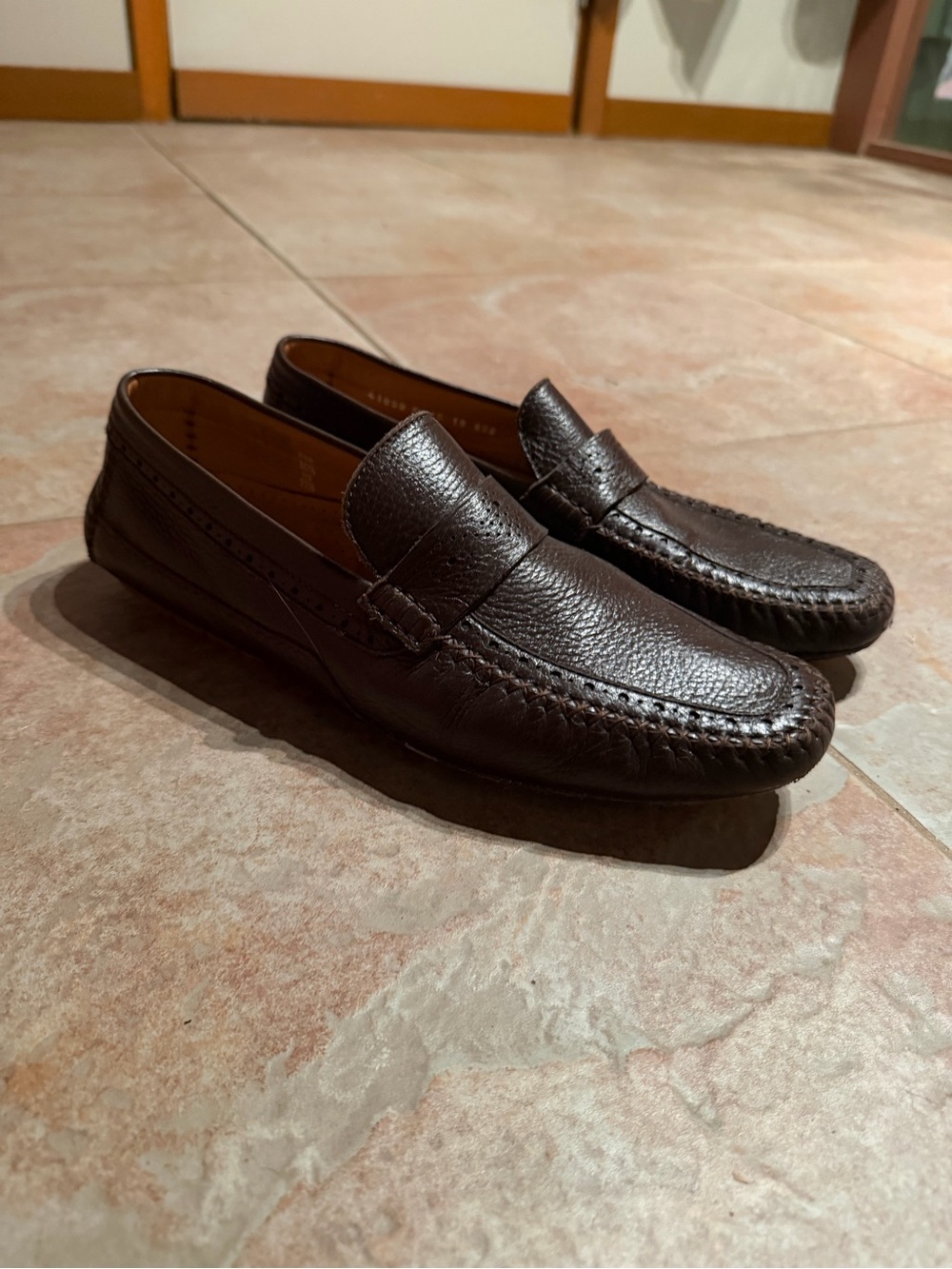 Moreschi Dark Brown Pebbled Leather Penny Loafers